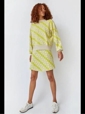 Rodebjer Tendai Monogrammed Lime Geometric Mini Set — Women's Patterned A-Line